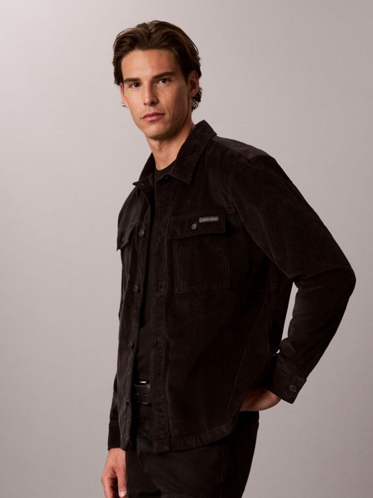 Black Relaxed Corduroy Shirt Jacket  Men