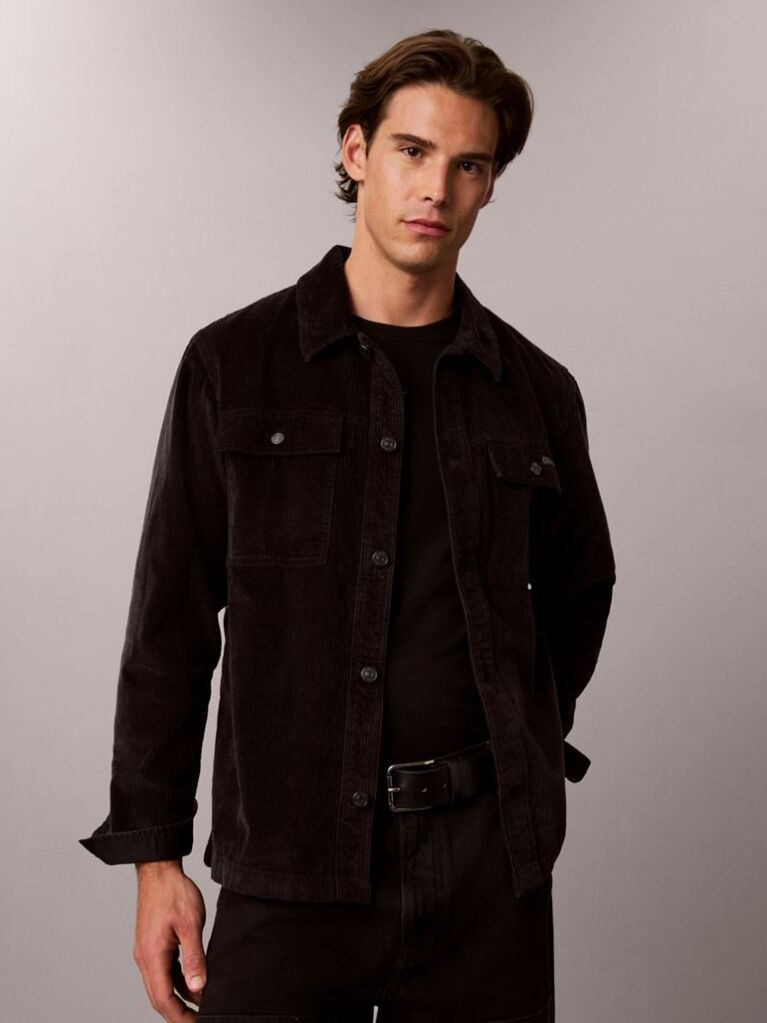 Black Relaxed Corduroy Shirt Jacket  Men