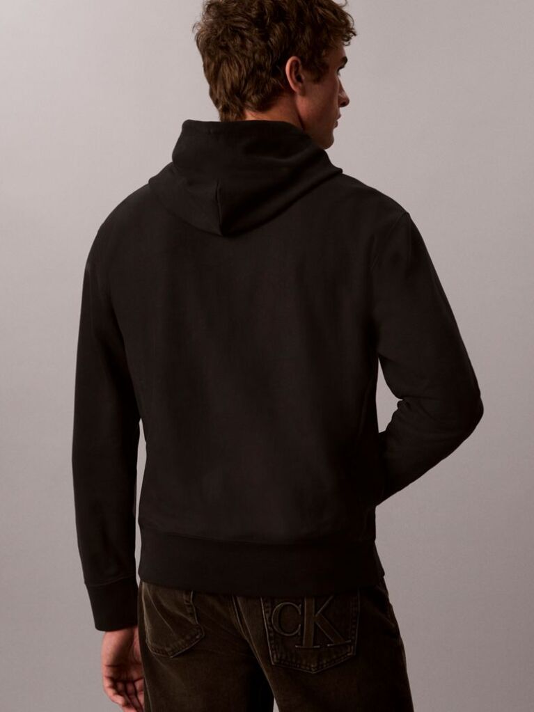 Μαύρο Hoodie Premium Terry Με Κουκούλα Και Denim Λογότυπο  Άνδρας