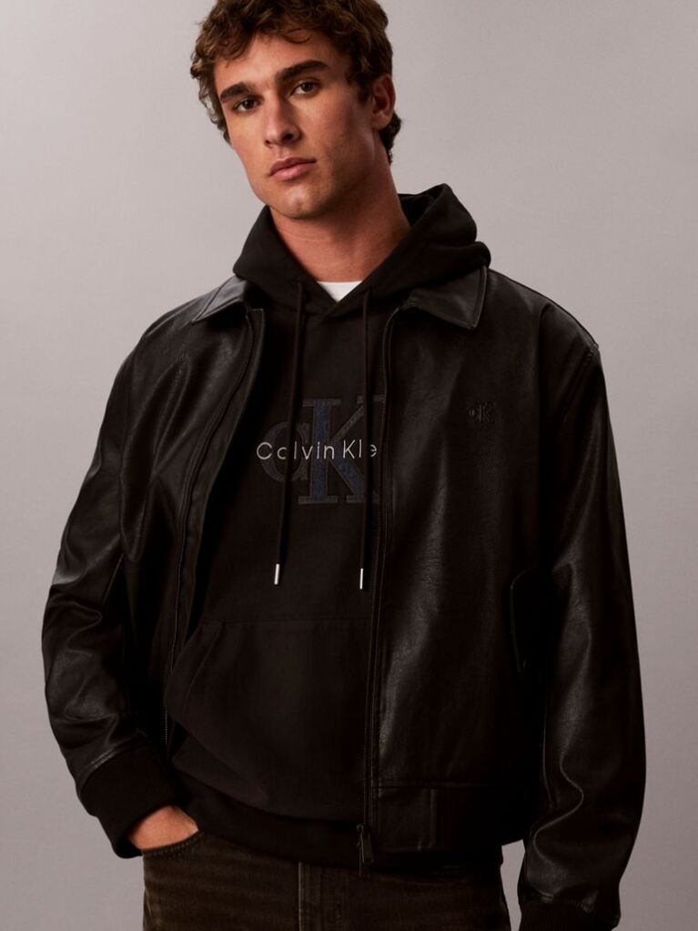 Μαύρο Hoodie Premium Terry Με Κουκούλα Και Denim Λογότυπο  Άνδρας