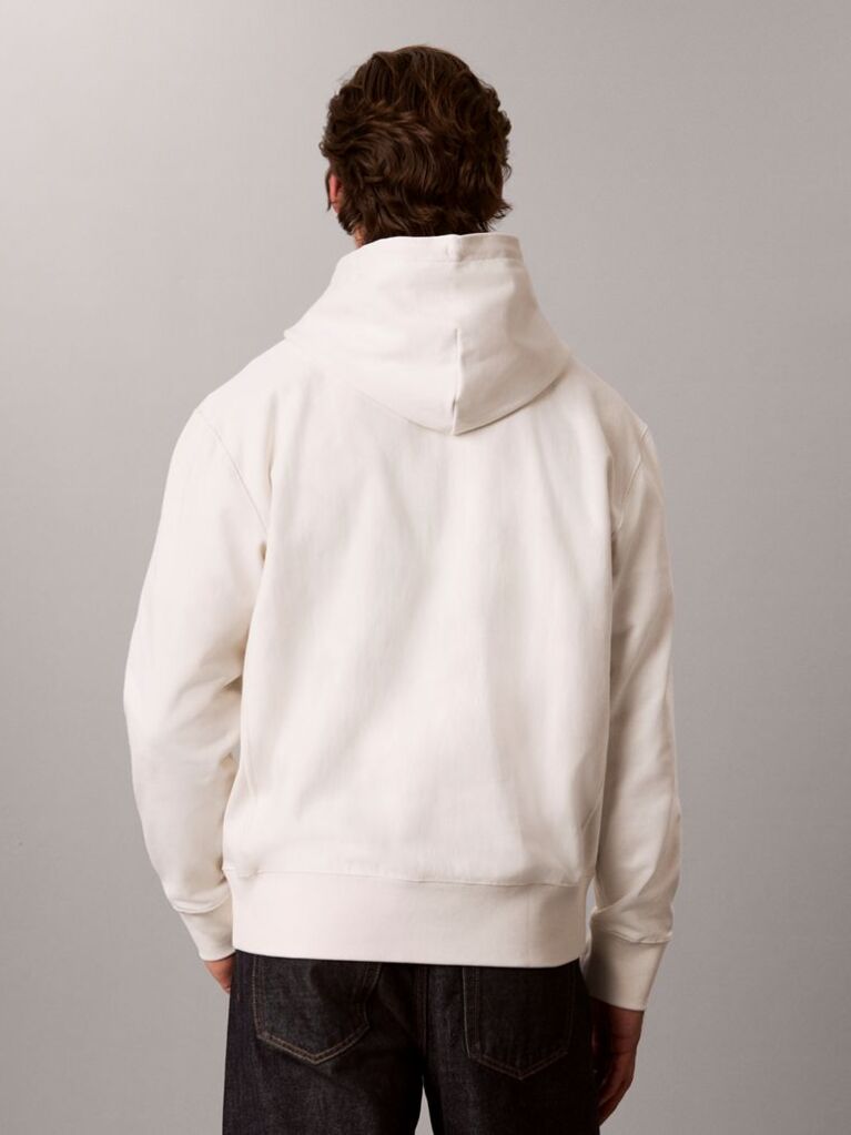 White Premium Terry Denim Logo Hoodie  Men