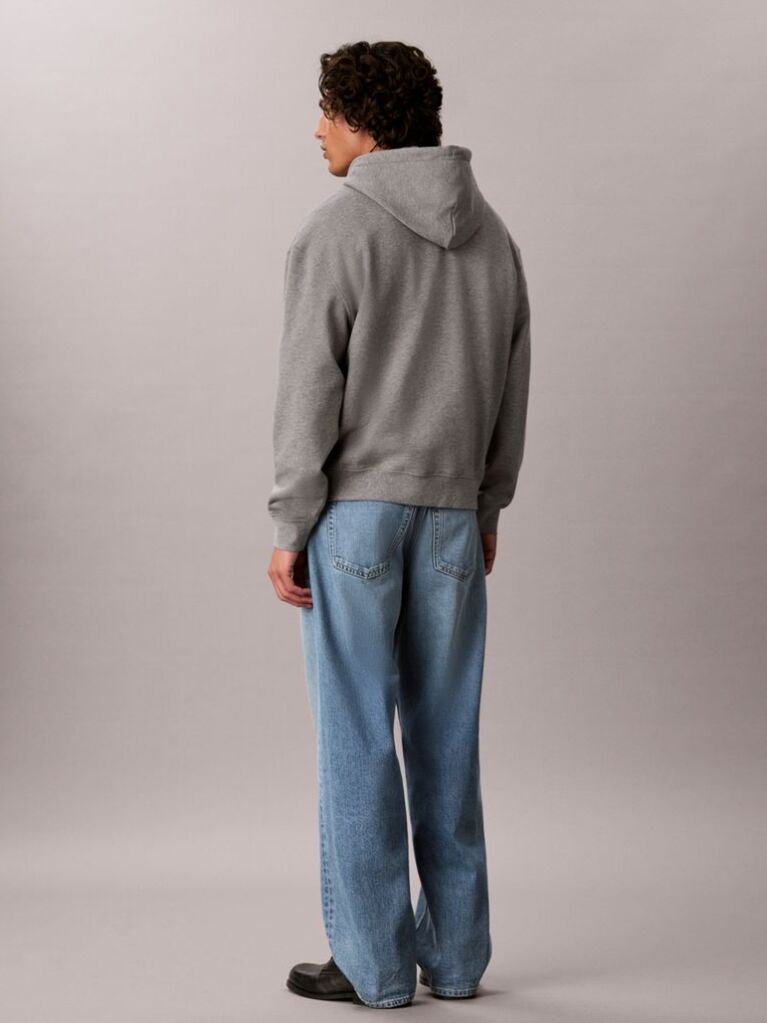 Γκρι Βαμβακερό Hoodie Φλις Με Κουκούλα Και Varsity Λογότυπο  Άνδρας