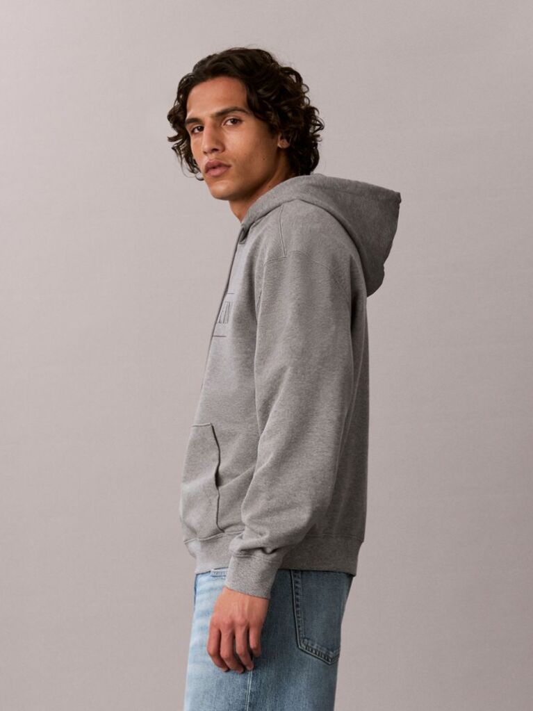 Γκρι Βαμβακερό Hoodie Φλις Με Κουκούλα Και Varsity Λογότυπο  Άνδρας