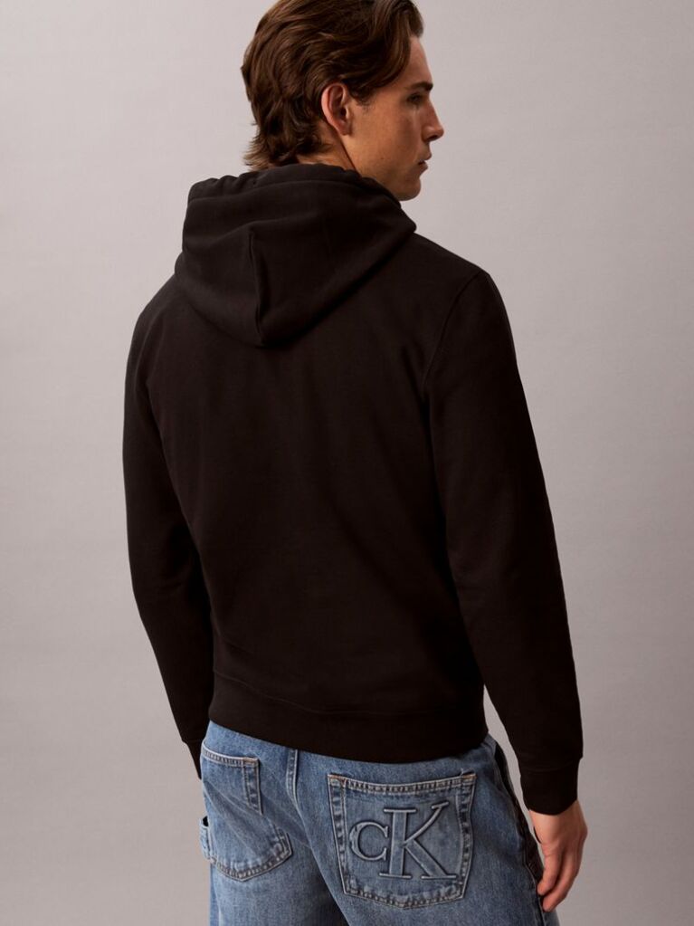Μαύρο Βαμβακερό Hoodie Φλις Με Κουκούλα Και Varsity Λογότυπο  Άνδρας