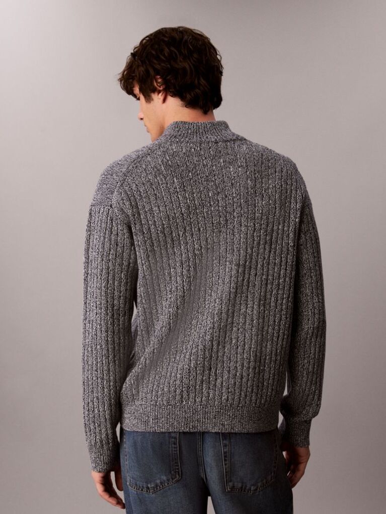 Grey Heathered Cotton Zip Cardigan  Men