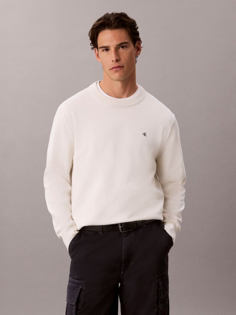 White Classic Cotton Monogram Jumper  Men