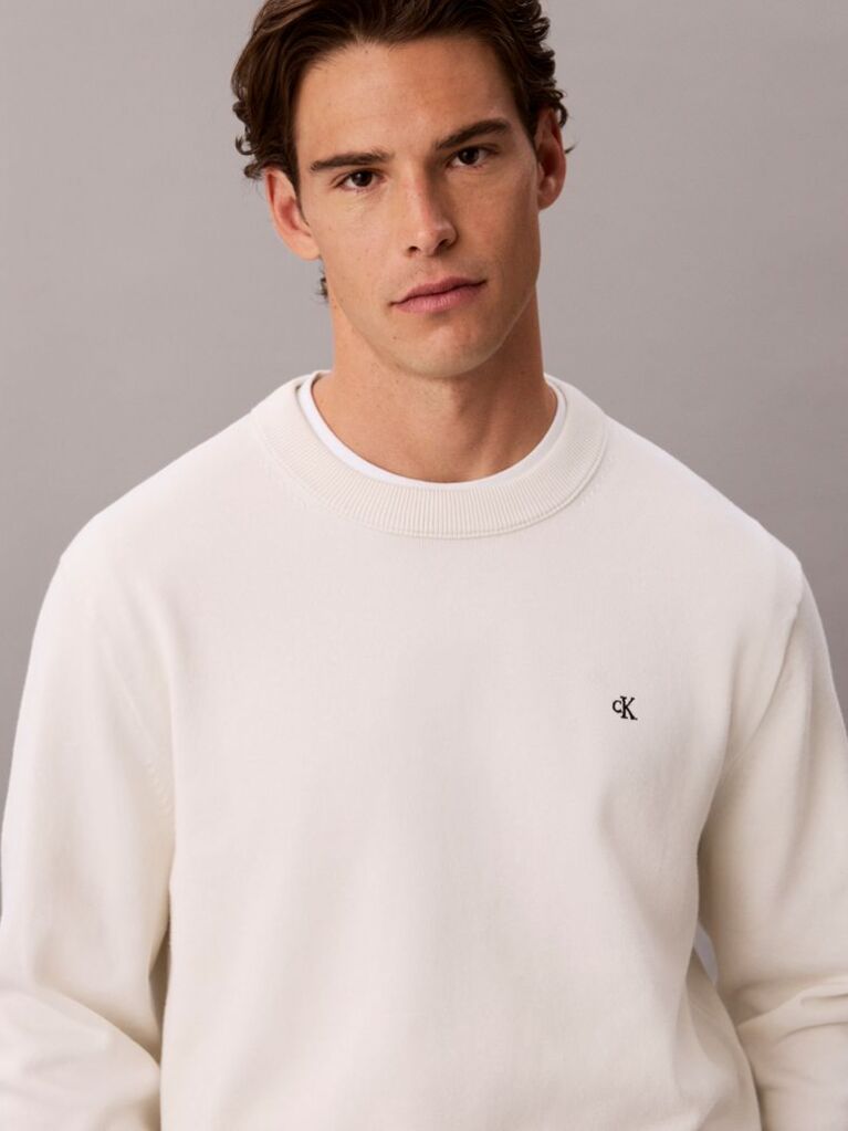 White Classic Cotton Monogram Jumper  Men