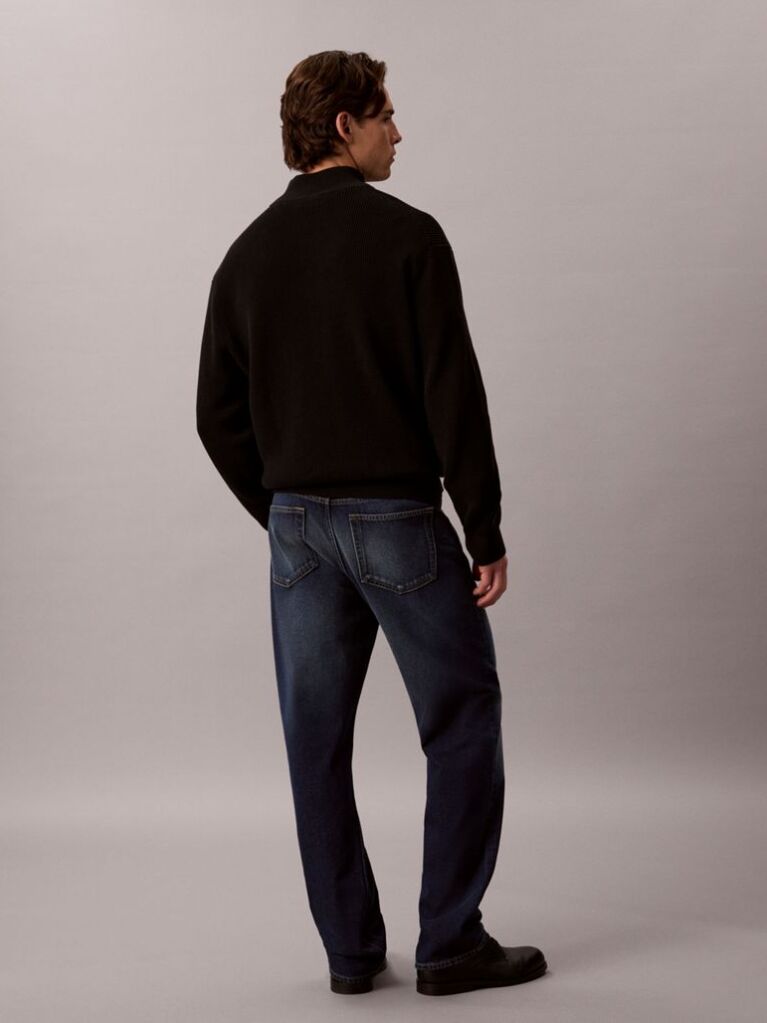 Black Cotton Waffle Half Zip Jumper  Men