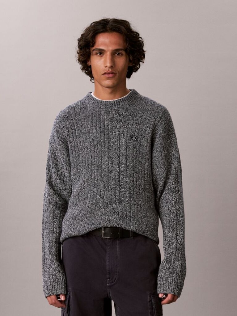 Grey Cotton Ribbed Jumper  Men