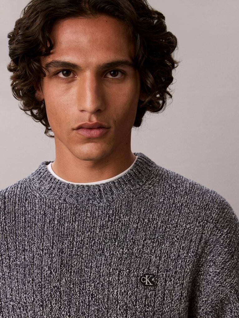 Grey Cotton Ribbed Jumper  Men