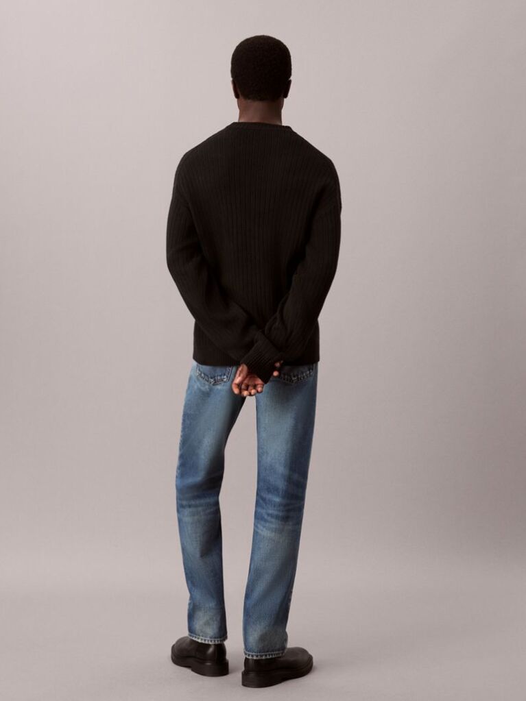 Black Cotton Ribbed Jumper  Men