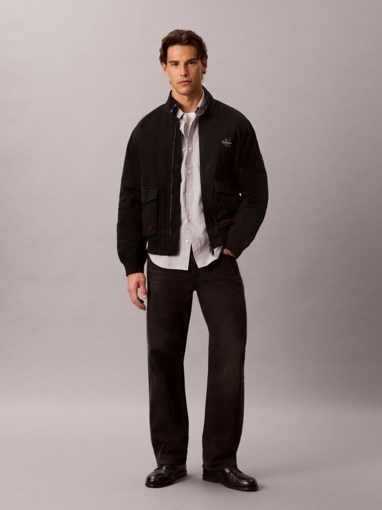 Black Cotton Canvas Harrington Jacket  Men