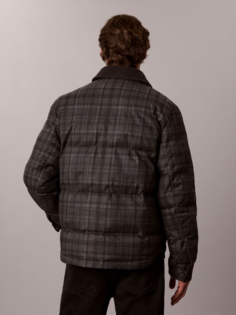 Γκρι Φουσκωτό Shirt Jacket Με Καρό Μοτίβο  Άνδρας