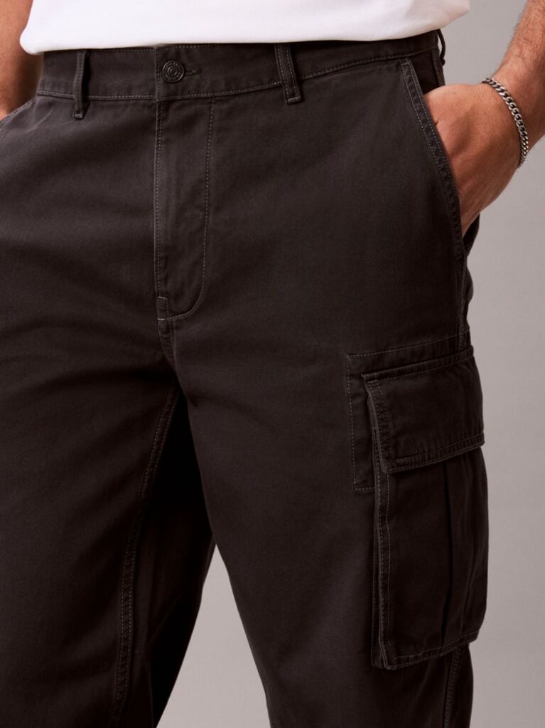 Γκρι Βαμβακερό Παντελόνι Cargo Twill Με Χαλαρή Γραμμή  Άνδρας