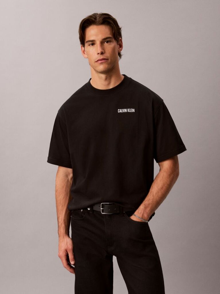 Black Relaxed Calvins Or Nothing Graphic T-Shirt  Men