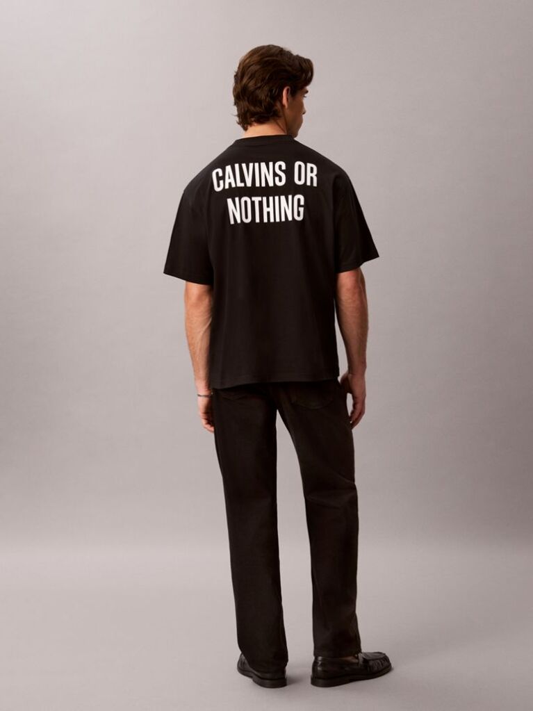 Black Relaxed Calvins Or Nothing Graphic T-Shirt  Men