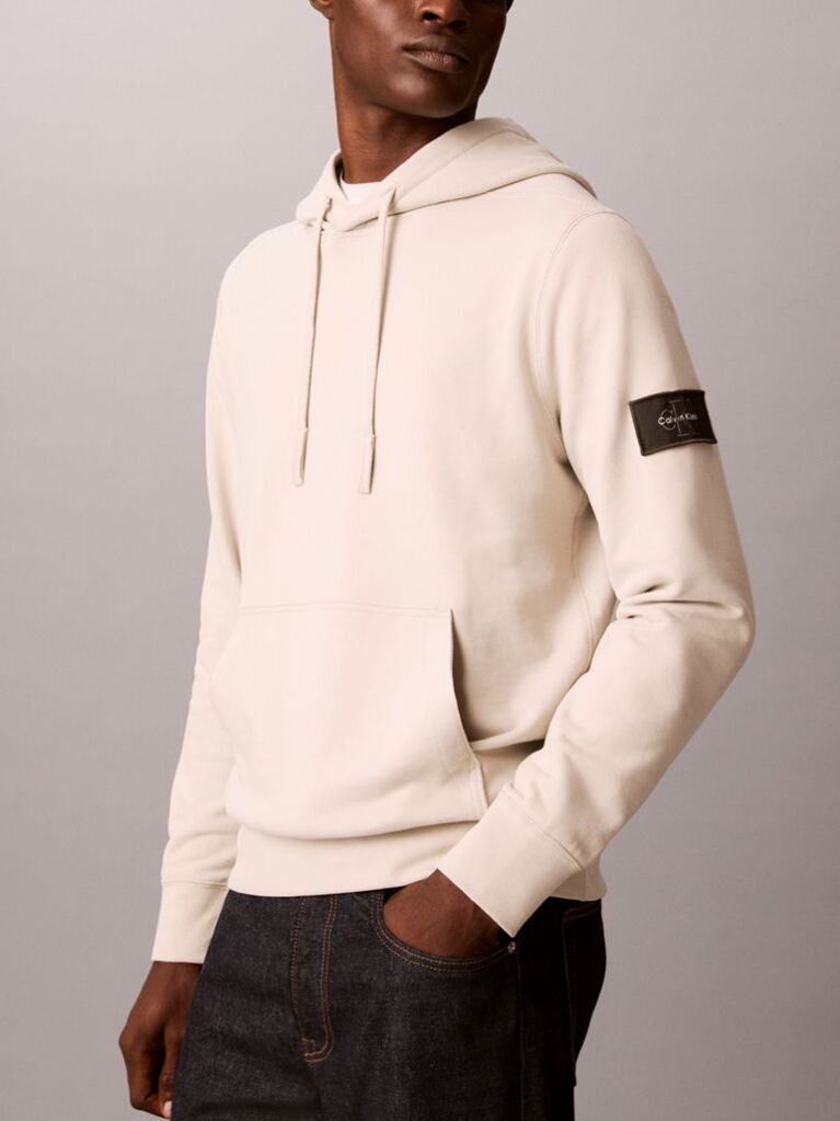 Μπεζ Βαμβακερό Hoodie Με Κουκούλα Και Λογότυπο  Άνδρας