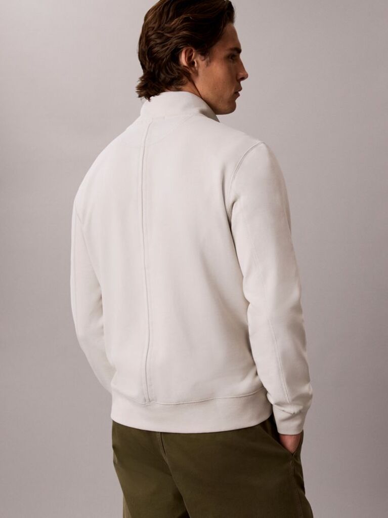 Beige Cotton Terry Quarter Zip Sweatshirt  Men