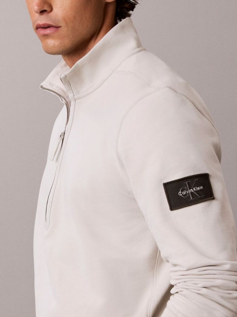 Beige Cotton Terry Quarter Zip Sweatshirt  Men