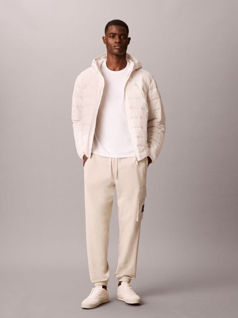 Beige Cotton Terry Cargo Joggers  Men