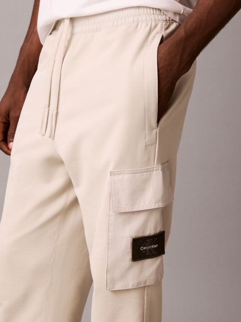 Beige Cotton Terry Cargo Joggers  Men
