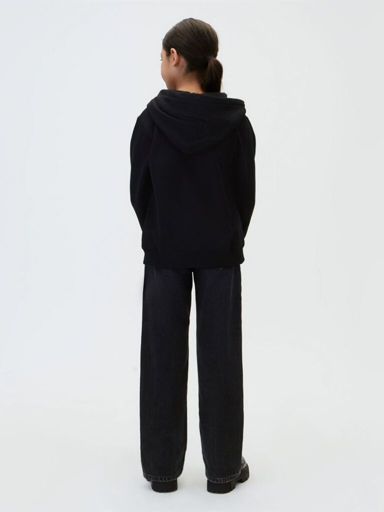 Black Monogram Patch Zip-Thru Hoodie  Kids Unisex