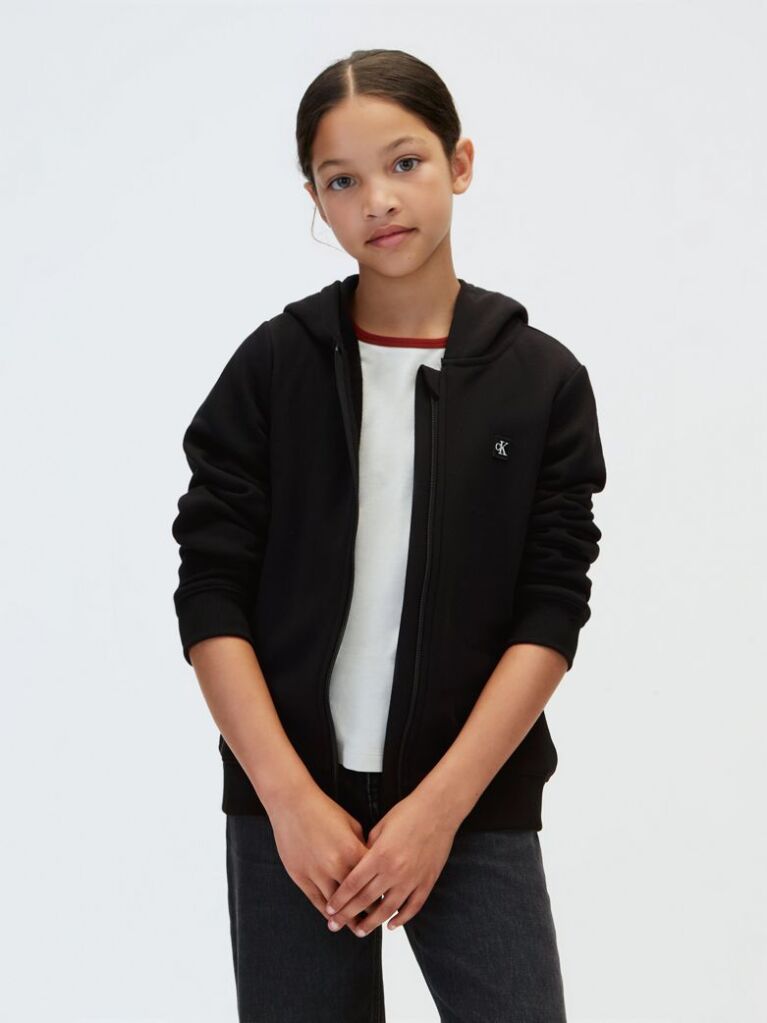 Black Monogram Patch Zip-Thru Hoodie  Kids Unisex