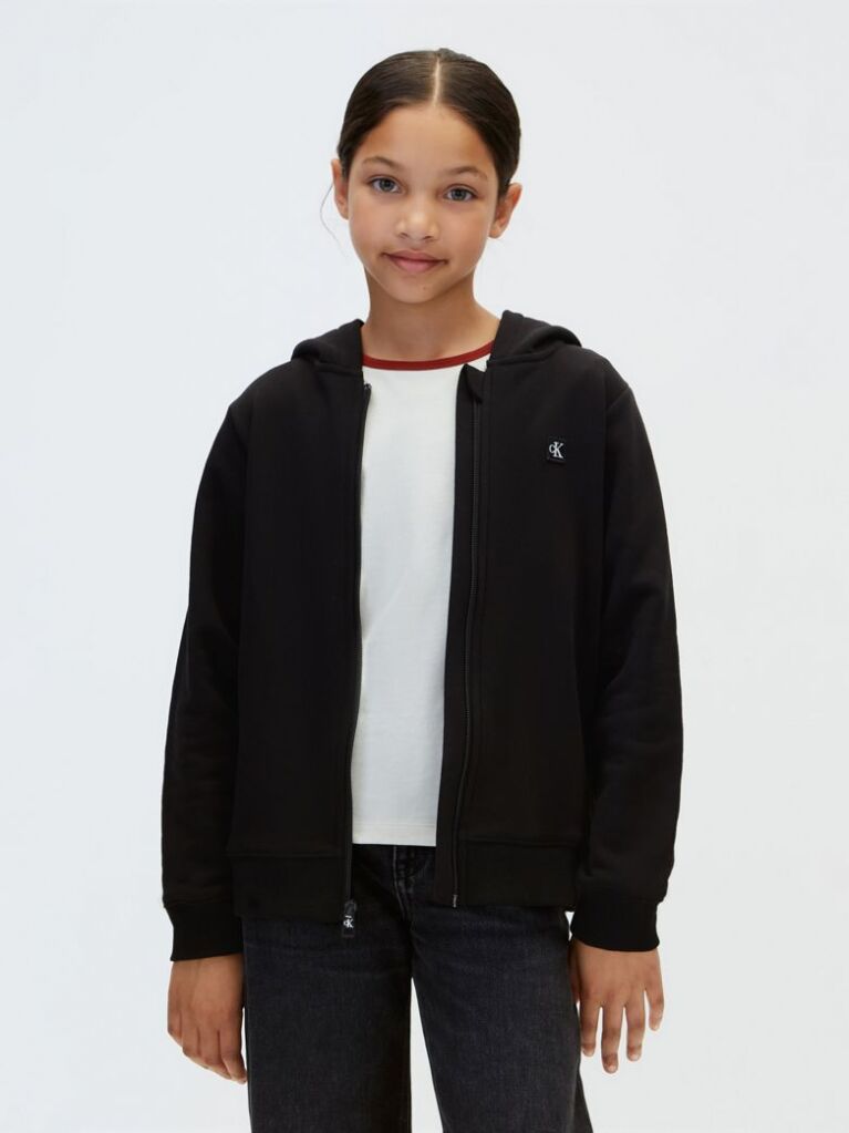 Black Monogram Patch Zip-Thru Hoodie  Kids Unisex