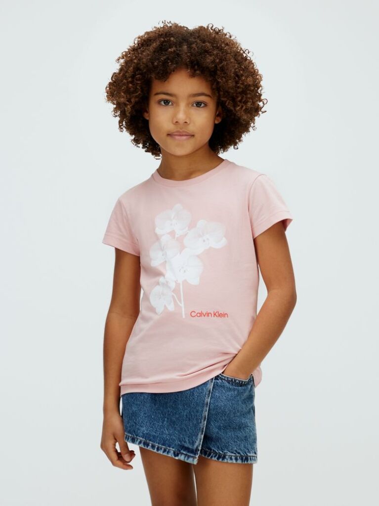 Pink Floral Graphic Slim T-Shirt  Girls