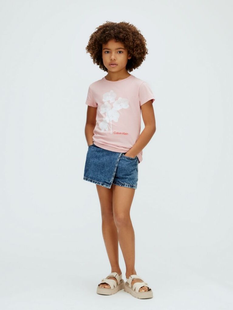 Pink Floral Graphic Slim T-Shirt  Girls