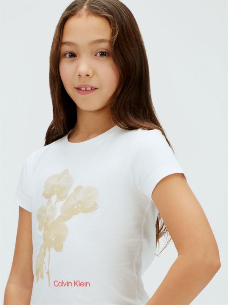 White Floral Graphic Slim T-Shirt  Girls
