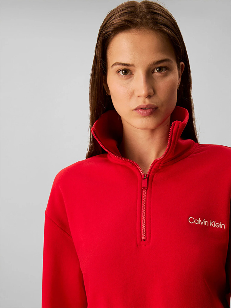 Red French Terry 1/4 Zip Sweatshirt  Women
