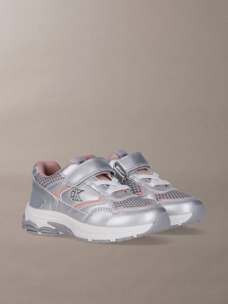 Ασημί Παιδικά Sneakers Με Velcro Και Κορδόνια  Κορίτσι