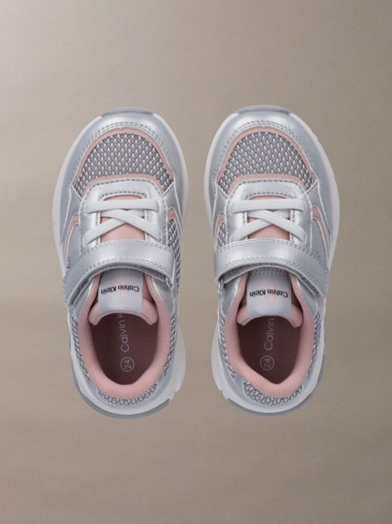 Ασημί Παιδικά Sneakers Με Velcro Και Κορδόνια  Κορίτσι