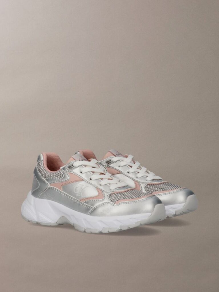 Ασημί Παιδικά Δετά Sneakers Με Χαμηλό Κόψιμο  Κορίτσι