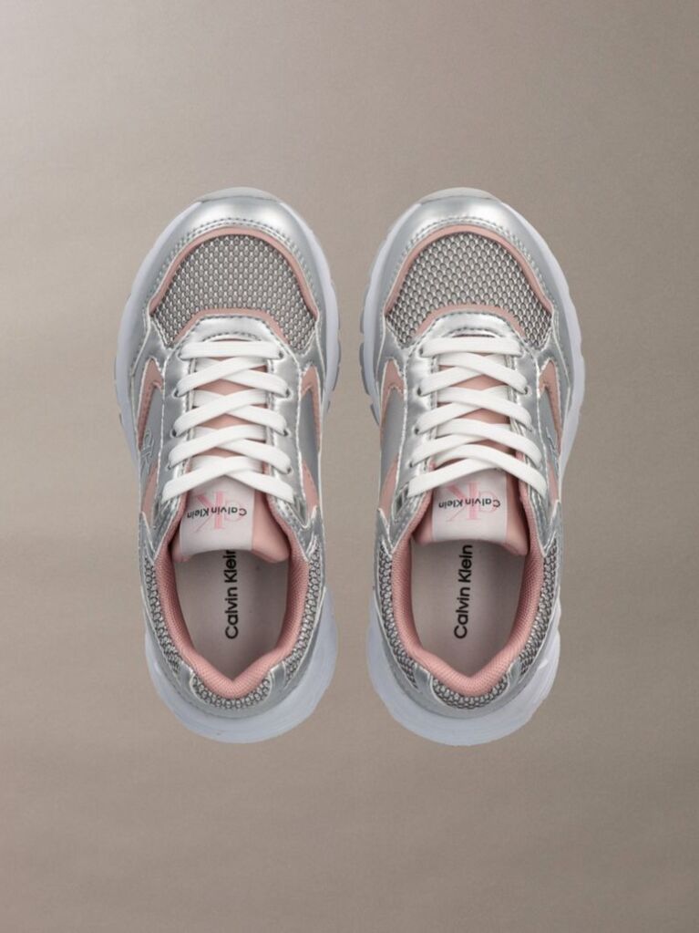 Ασημί Παιδικά Δετά Sneakers Με Χαμηλό Κόψιμο  Κορίτσι