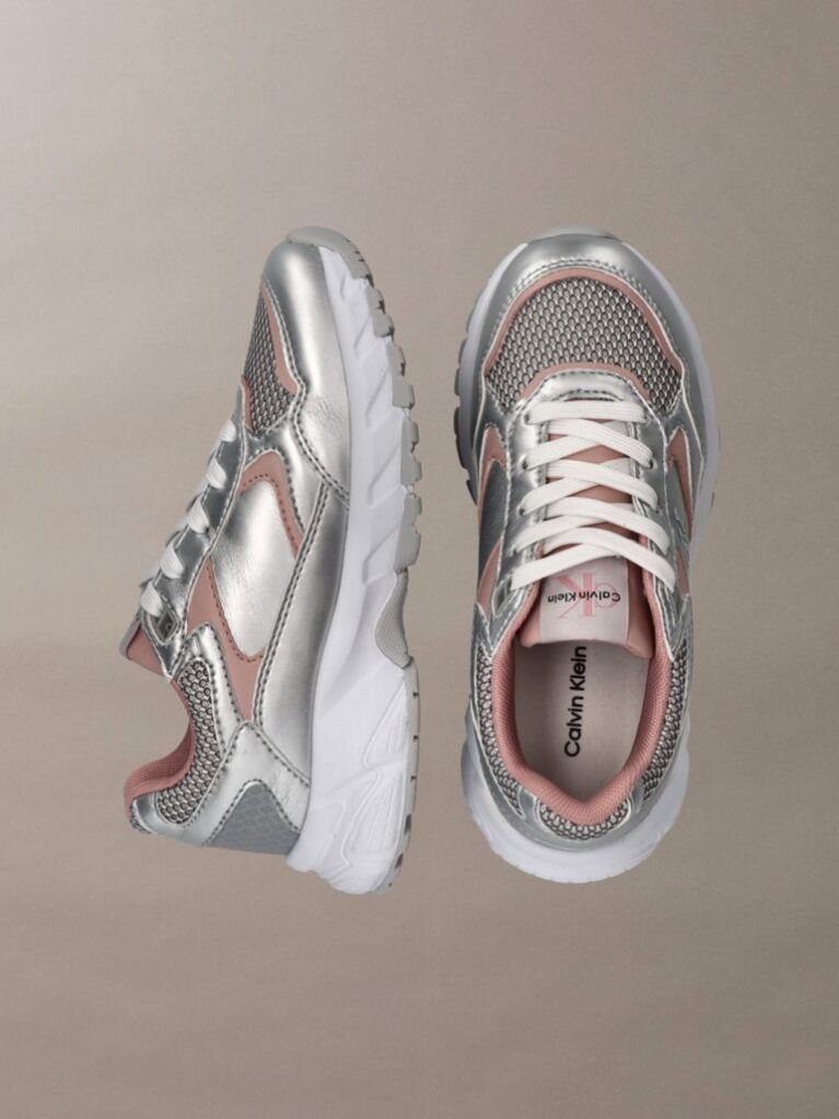 Ασημί Παιδικά Δετά Sneakers Με Χαμηλό Κόψιμο  Κορίτσι