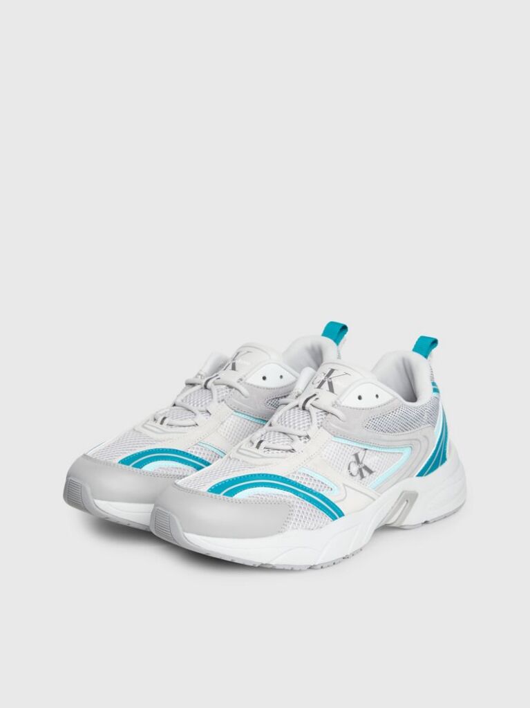 White Leather And Recycled Mesh Trainers  Men