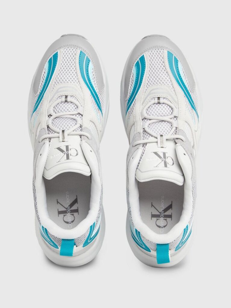 White Leather And Recycled Mesh Trainers  Men