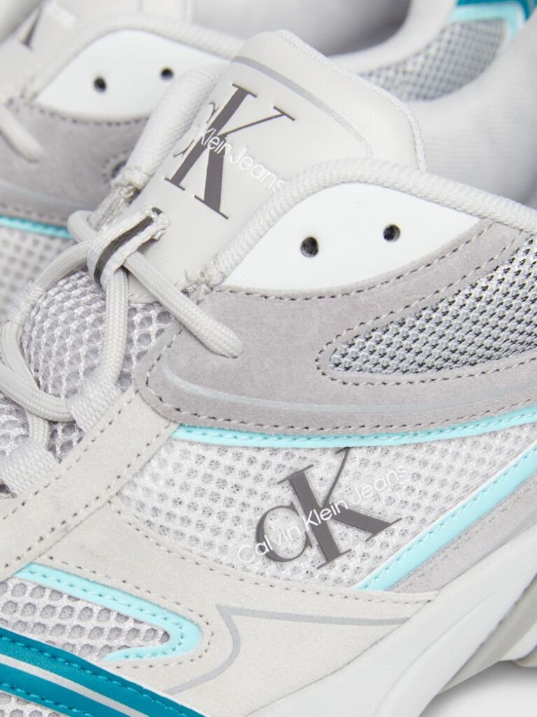 White Leather And Recycled Mesh Trainers  Men