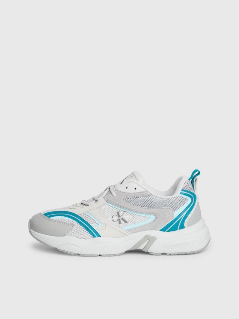 White Leather And Recycled Mesh Trainers  Men