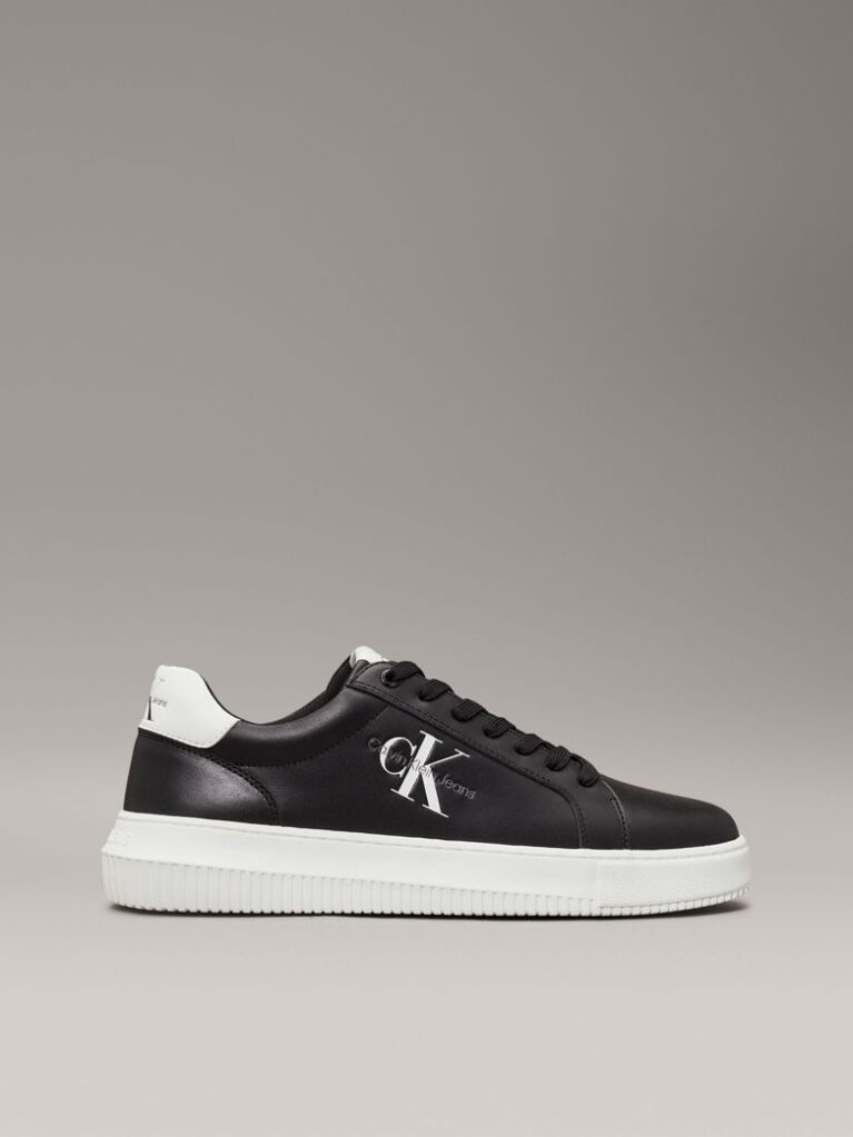 Black Leather Chunky Trainers  Men