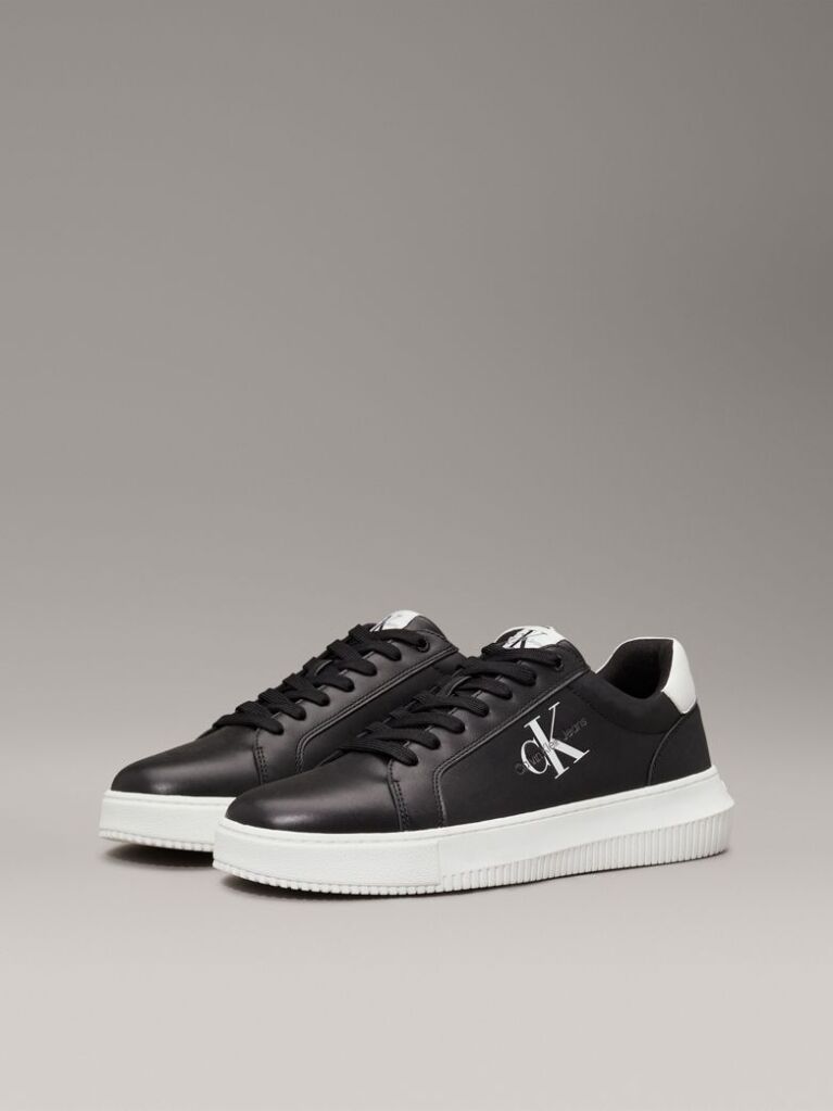 Black Leather Chunky Trainers  Men