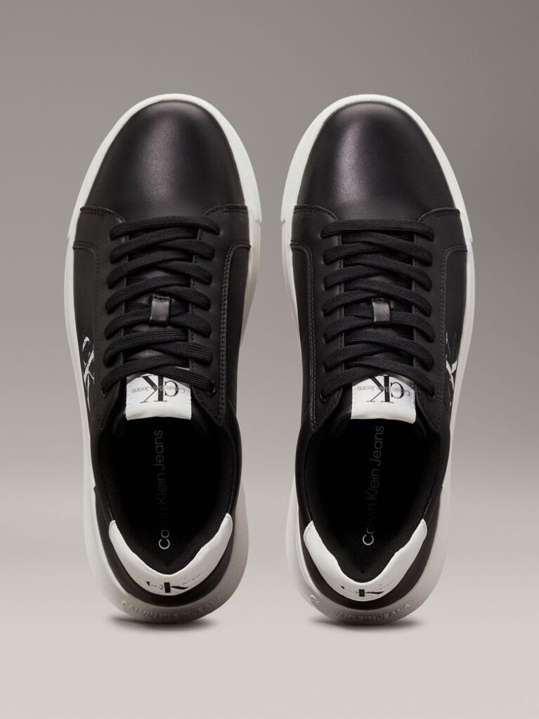 Black Leather Chunky Trainers  Men