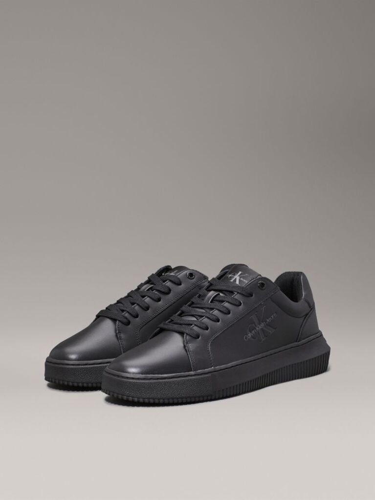 Black Leather Chunky Trainers  Men
