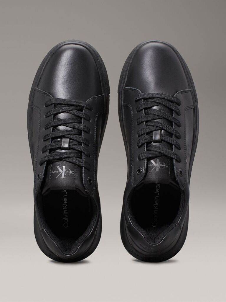 Black Leather Chunky Trainers  Men