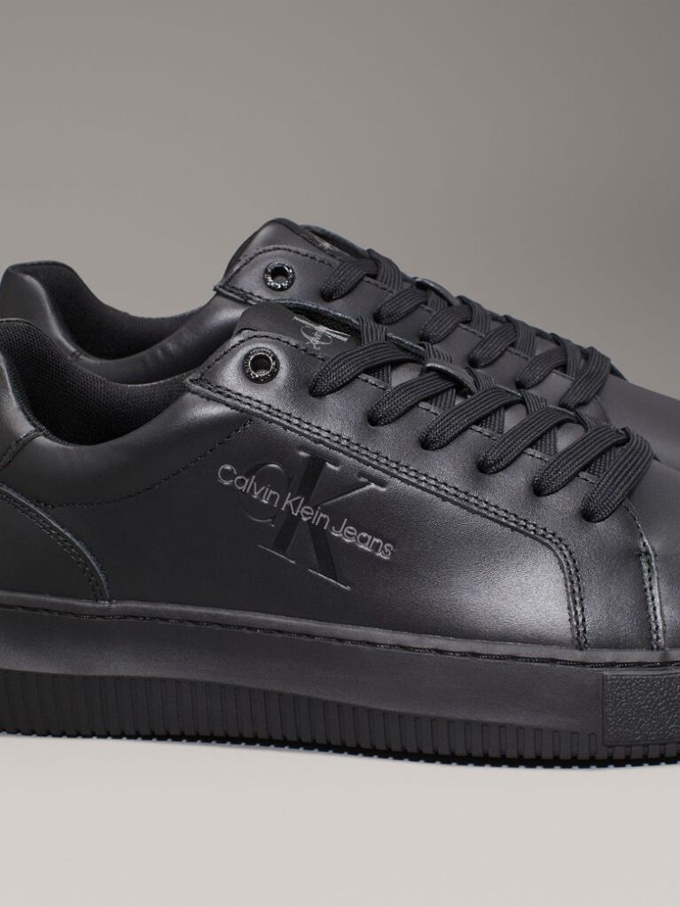 Black Leather Chunky Trainers  Men