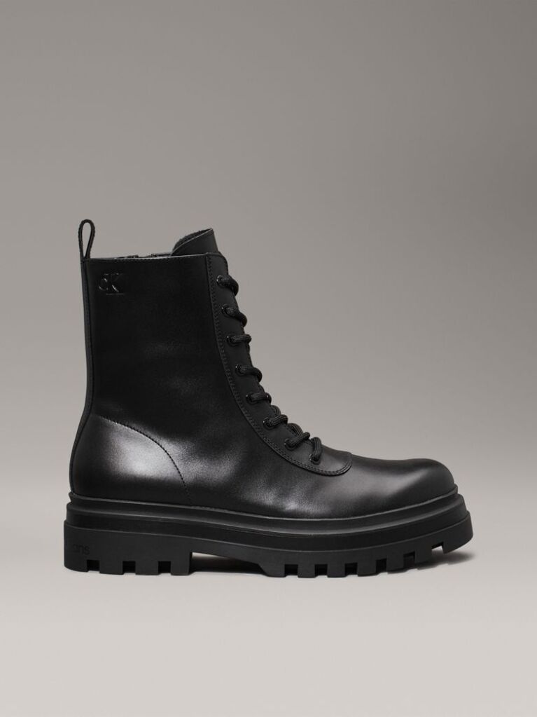 Black Leather Lug Boots  Men