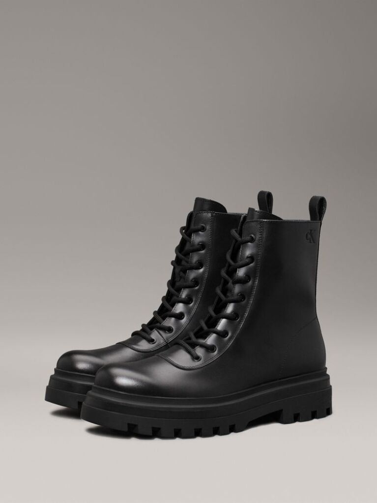Black Leather Lug Boots  Men