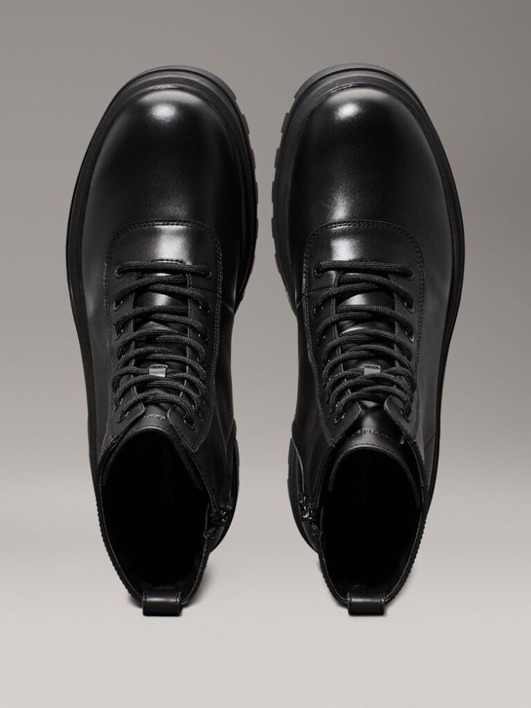 Black Leather Lug Boots  Men